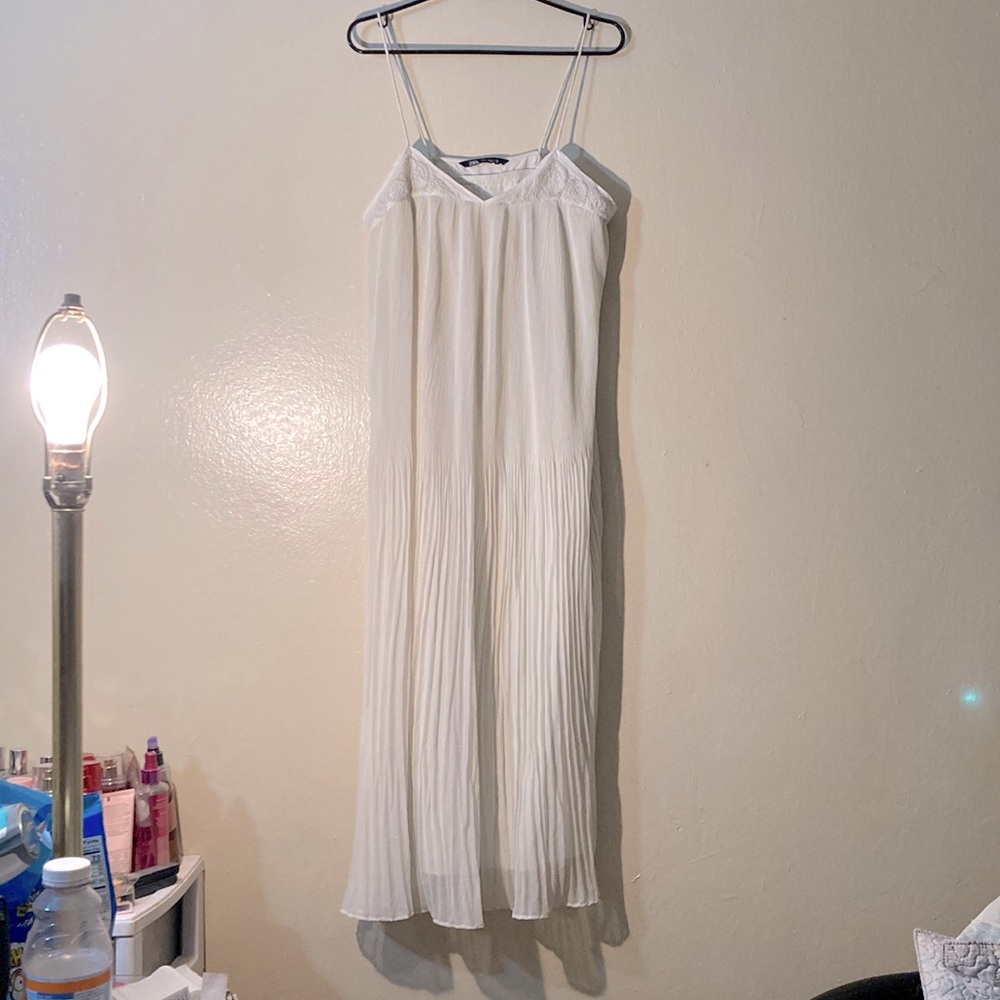 Zara Vintage Doubled Layered Lace Lingerie Ribbed Maxi Nightgown M Cream